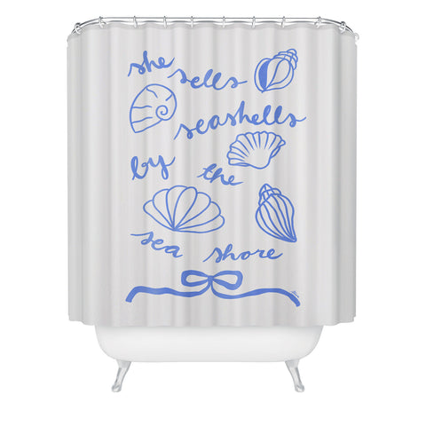 AthenesAtelier She Sells Sea Shells Coastal Shower Curtain