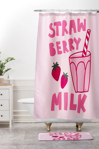AthenesAtelier Strawberry Milk I Shower Curtain And Mat