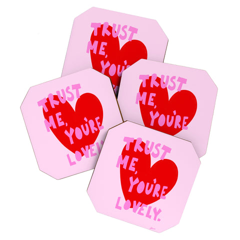 AthenesAtelier Trust Me Youre Lovely Pink Coaster Set