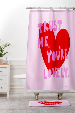 AthenesAtelier Trust Me Youre Lovely Pink Shower Curtain And Mat