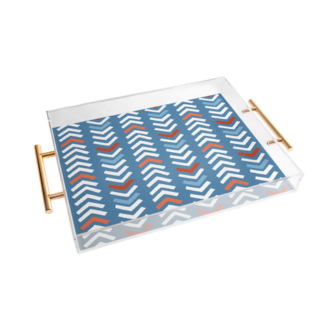 Avenie Abstract Chevron Blue Acrylic Tray
