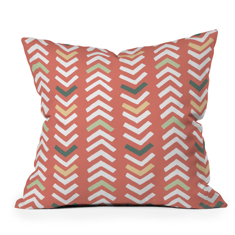 Avenie Abstract Chevron Coral Outdoor Throw Pillow