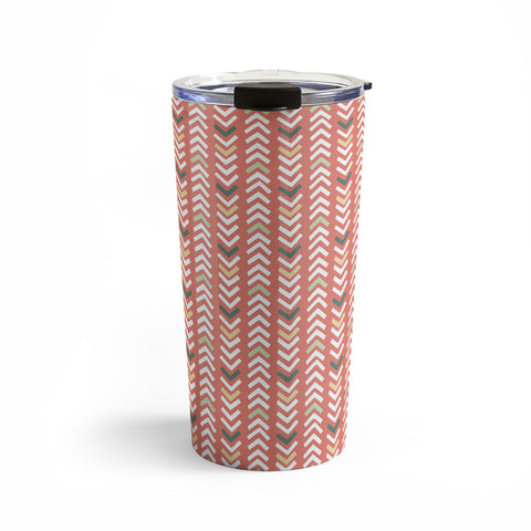Avenie Abstract Chevron Coral Travel Mug