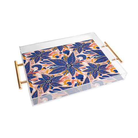 Avenie Abstract Floral Pink and Blue Acrylic Tray