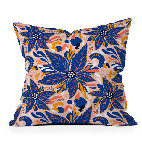 Avenie Abstract Floral Pink and Blue Outdoor Throw Pillow