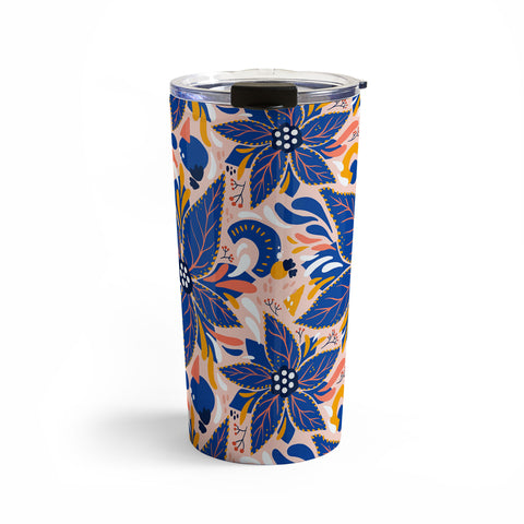 Avenie Abstract Floral Pink and Blue Travel Mug