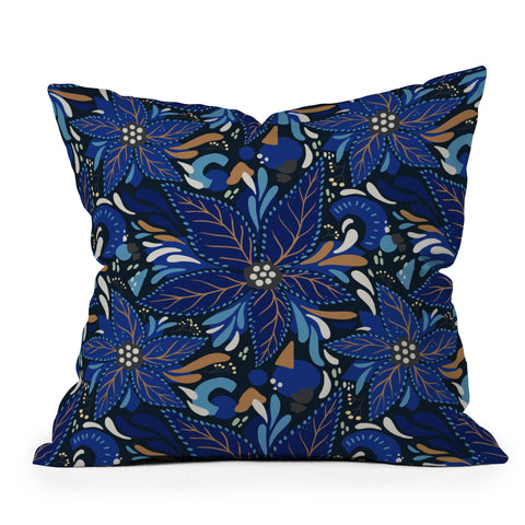 Avenie Abstract Florals Blue Outdoor Throw Pillow