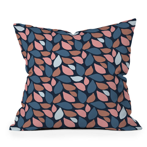 Avenie Abstract Leaves Navy Outdoor Throw Pillow