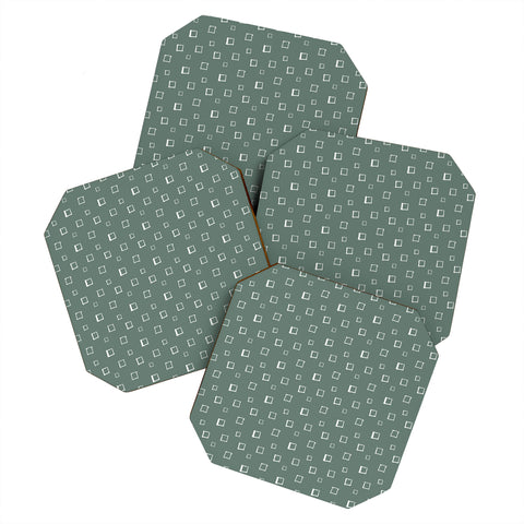 Avenie Abstract Squares Green Coaster Set