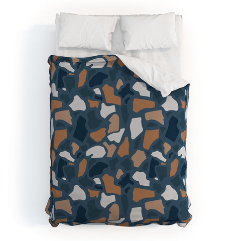 Avenie Abstract Terrazzo Dark Blue Duvet Cover