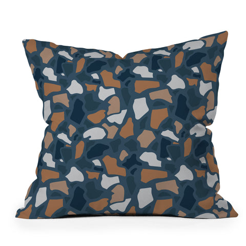 Avenie Abstract Terrazzo Dark Blue Outdoor Throw Pillow