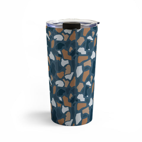 Avenie Abstract Terrazzo Dark Blue Travel Mug