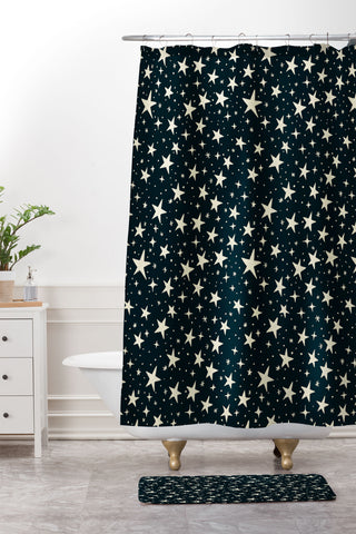 Avenie Black And White Stars Shower Curtain And Mat