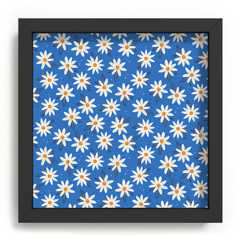 Avenie Boho Daisies Cobalt Blue Recessed Framing Square