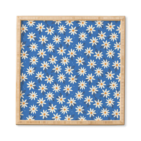 Avenie Boho Daisies Cobalt Blue Framed Wall Art