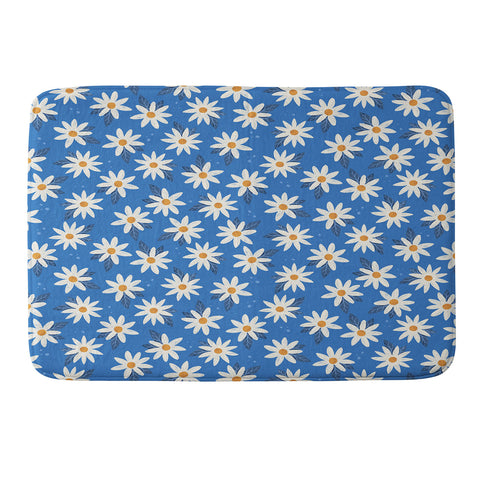 Avenie Boho Daisies Cobalt Blue Memory Foam Bath Mat