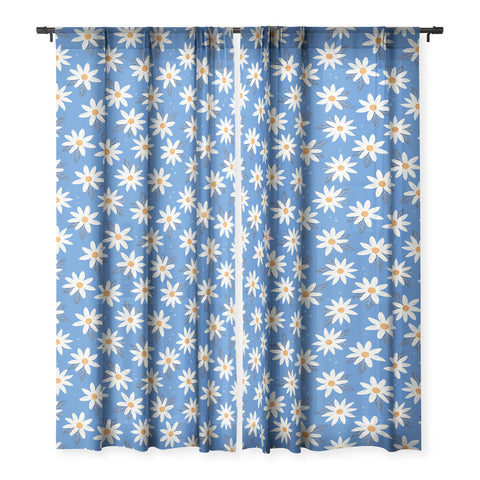 Avenie Boho Daisies Cobalt Blue Sheer Non Repeat