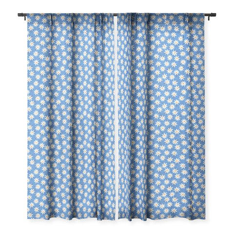 Avenie Boho Daisies Cobalt Blue Sheer Window Curtain