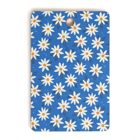 Avenie Boho Daisies Cobalt Blue Cutting Board Rectangle