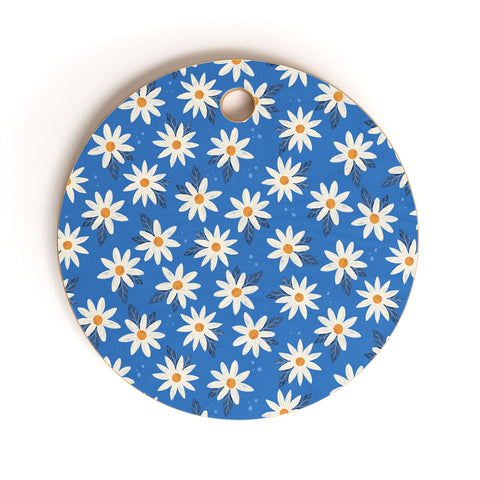 Avenie Boho Daisies Cobalt Blue Cutting Board Round