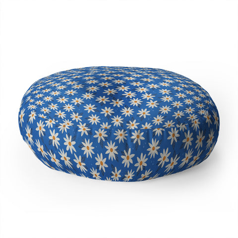 Avenie Boho Daisies Cobalt Blue Floor Pillow Round
