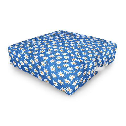Avenie Boho Daisies Cobalt Blue Outdoor Floor Cushion