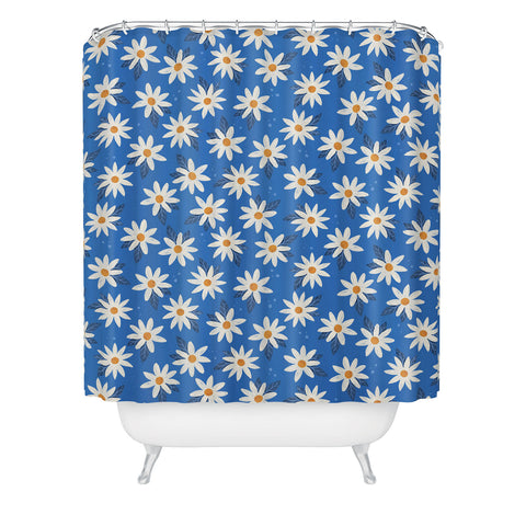 Avenie Boho Daisies Cobalt Blue Shower Curtain