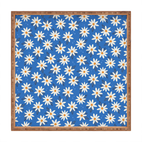 Avenie Boho Daisies Cobalt Blue Square Tray