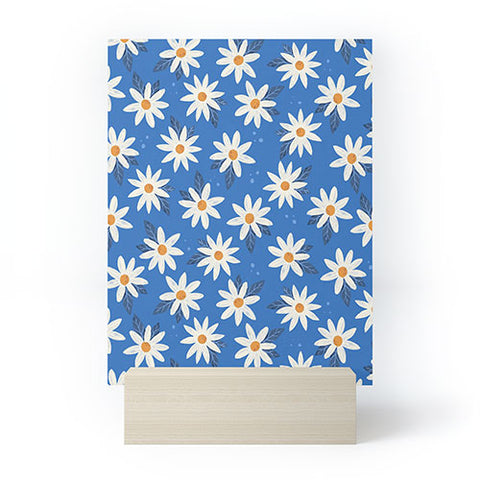 Avenie Boho Daisies Cobalt Blue Mini Art Print
