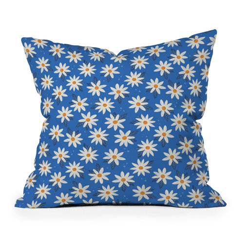Avenie Boho Daisies Cobalt Blue Throw Pillow