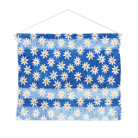 Avenie Boho Daisies Cobalt Blue Wall Hanging Landscape