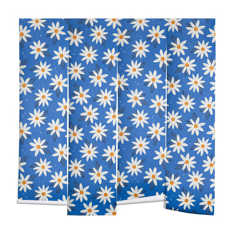 Avenie Boho Daisies Cobalt Blue Wall Mural