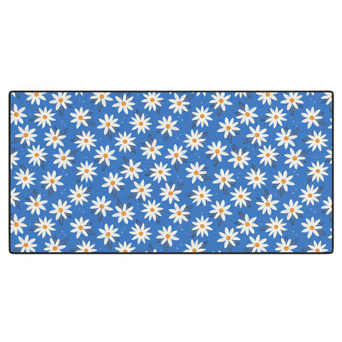 Avenie Boho Daisies Cobalt Blue Desk Mat