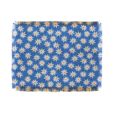 Avenie Boho Daisies Cobalt Blue Throw Blanket