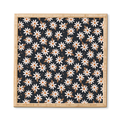 Avenie Boho Daisies In Dark Navy Framed Wall Art