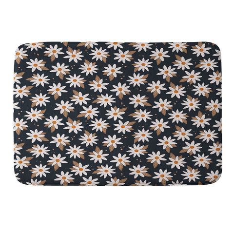 Avenie Boho Daisies In Dark Navy Memory Foam Bath Mat