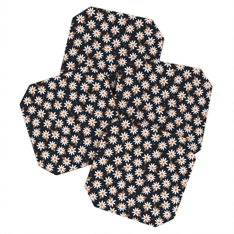Avenie Boho Daisies In Dark Navy Coaster Set