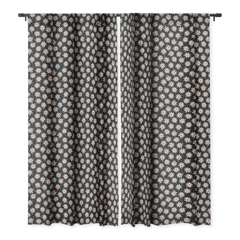 Avenie Boho Daisies In Dark Navy Blackout Window Curtain