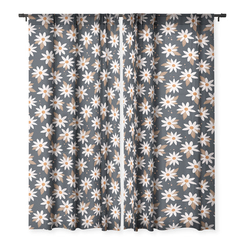 Avenie Boho Daisies In Dark Navy Sheer Non Repeat