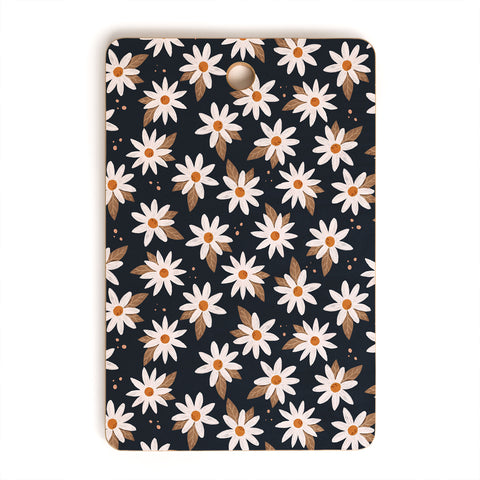 Avenie Boho Daisies In Dark Navy Cutting Board Rectangle