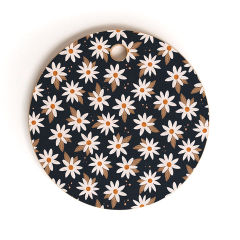Avenie Boho Daisies In Dark Navy Cutting Board Round