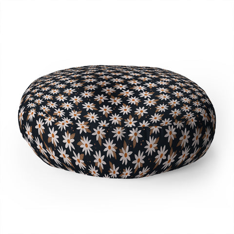 Avenie Boho Daisies In Dark Navy Floor Pillow Round