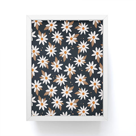 Avenie Boho Daisies In Dark Navy Framed Mini Art Print