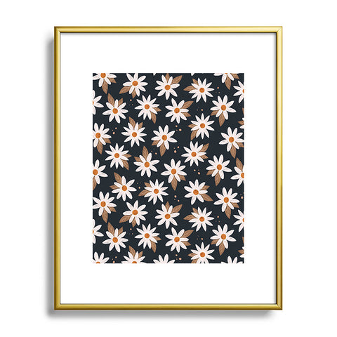 Avenie Boho Daisies In Dark Navy Metal Framed Art Print