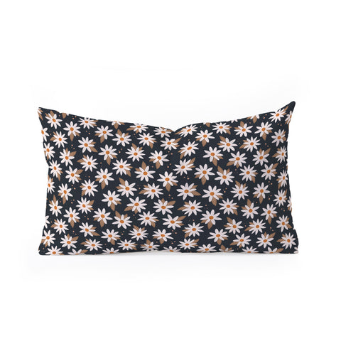 Avenie Boho Daisies In Dark Navy Oblong Throw Pillow