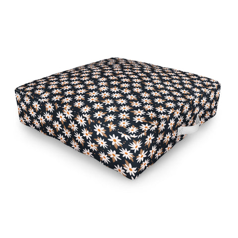 Avenie Boho Daisies In Dark Navy Outdoor Floor Cushion