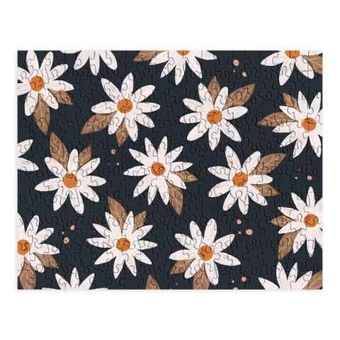 Avenie Boho Daisies In Dark Navy Puzzle