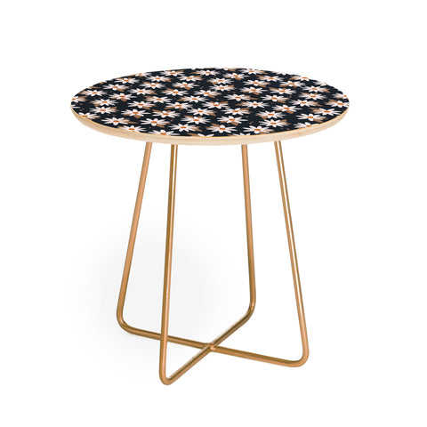 Avenie Boho Daisies In Dark Navy Round Side Table