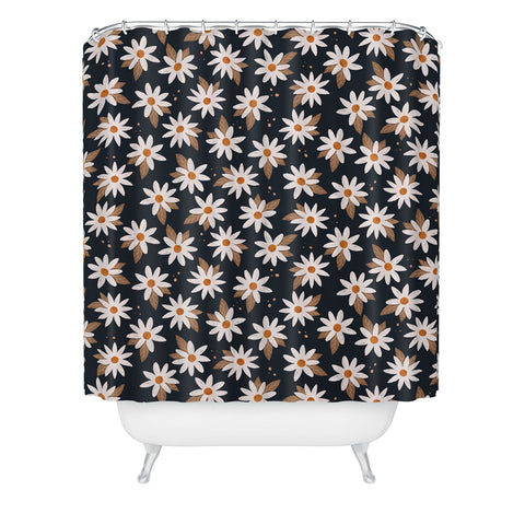 Avenie Boho Daisies In Dark Navy Shower Curtain
