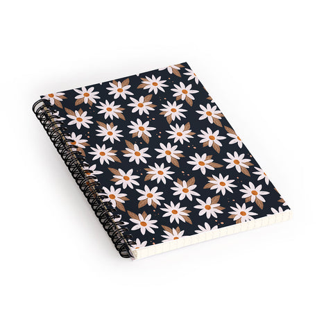 Avenie Boho Daisies In Dark Navy Spiral Notebook